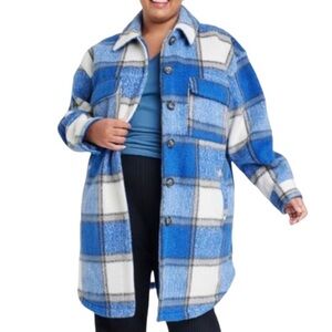 Ava & Viv Plaid Jacket Coat Shacket Long Sleeve Button Front Blue 1X